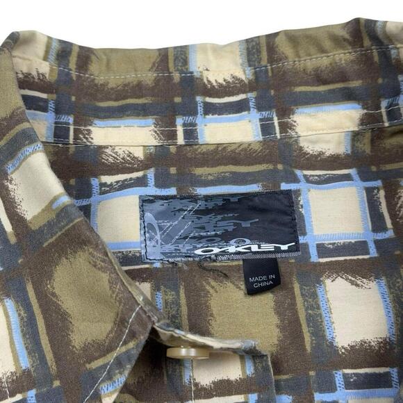 VTG OAKLEY Men’s Plaid Long Sleeve Shirt Large 2000s Y2K Casual Olive Green - Picture 5 of 10